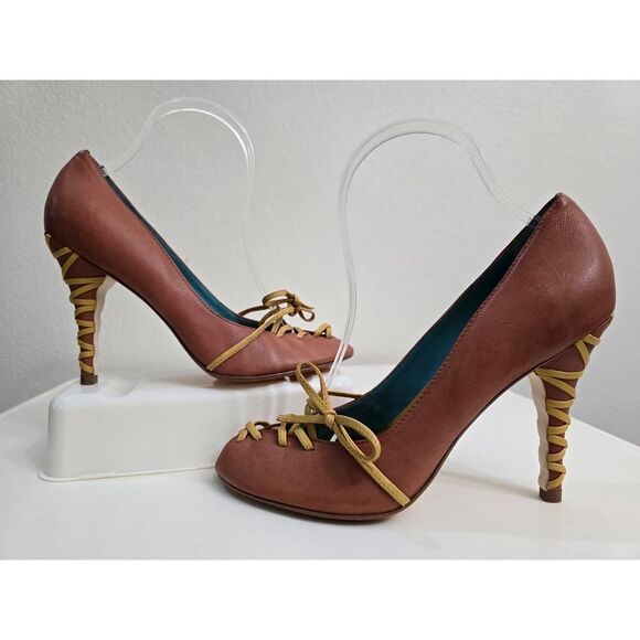 Corso Como Leather Lace-Up Heels Size 7.5 Brown Boho Victorian Brazil Boho - Picture 1 of 8